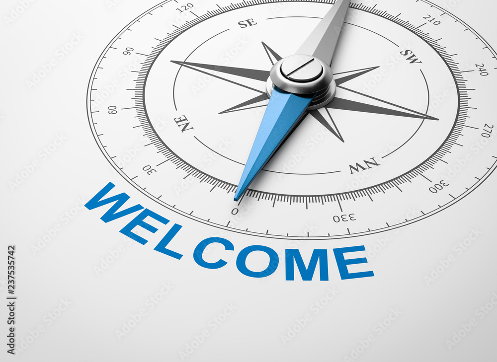 Compass on White Background, Welcome Concept Compass on White Background, Welcome Concept