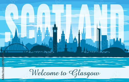 Glasgow Scotland city skyline vector silhouette