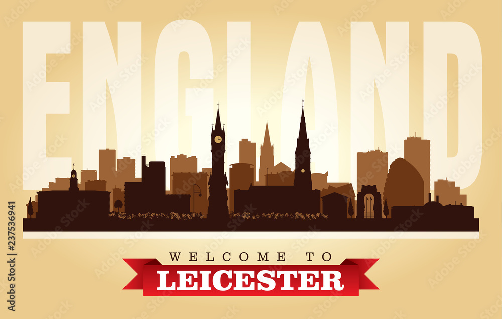 Leicester United Kingdom city skyline vector silhouette