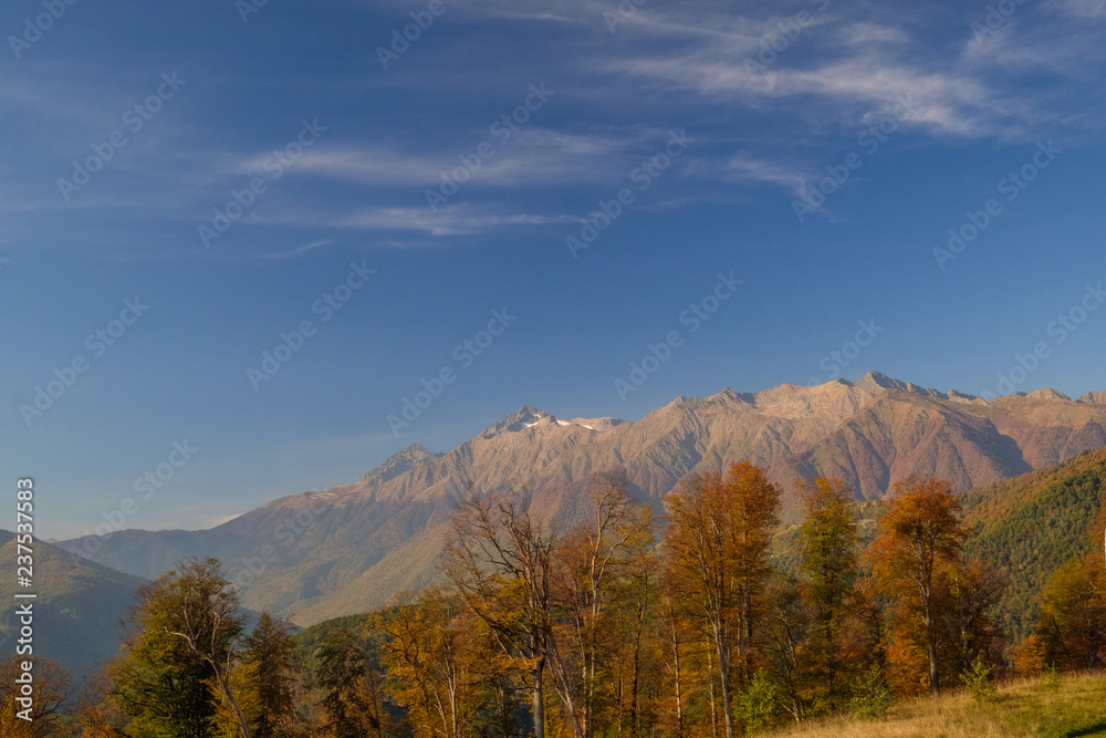 Nature and mountain landscapes of Sochi and Rosa Khutor mountain resort, autumn colors