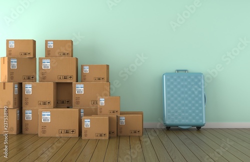 moving boxes at a new home with valise