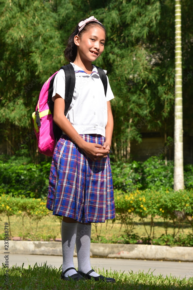 Happy Girl Student Wearing School Uniform With Books
