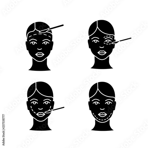 Plastic surgery glyph icons set