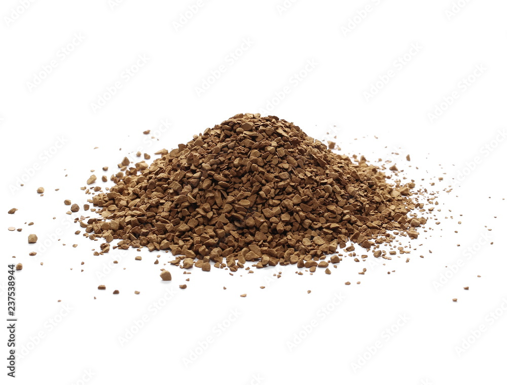 Instant coffee granules isolated on white background and texture Instant coffee granules isolated on white background and texture