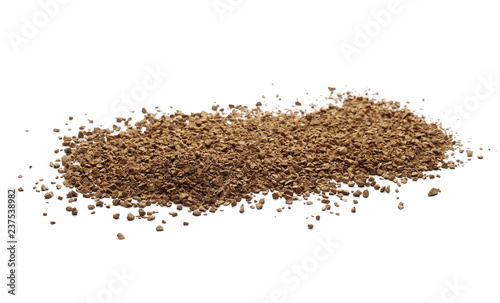Instant coffee granules isolated on white background and texture