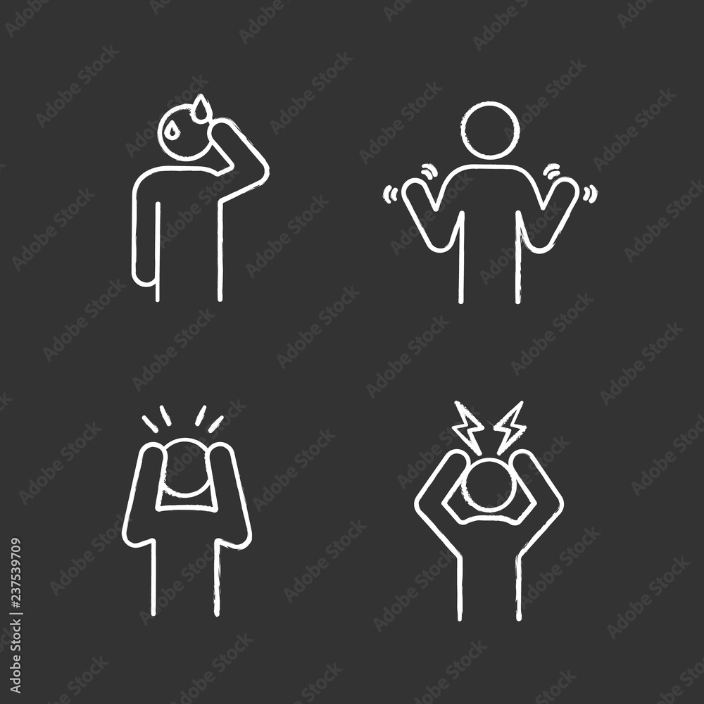 Emotional stress chalk icons set Emotional stress chalk icons set