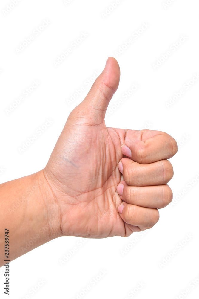 Hand good sign asian young man thumb finger isolated on white background Hand good sign asian young man thumb finger isolated on white background