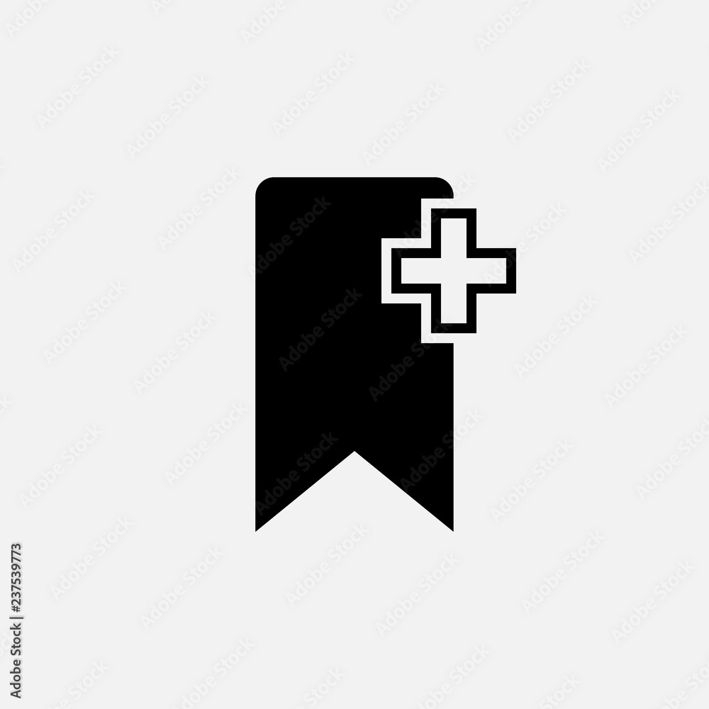 Fototapeta premium Bookmark with plus icon. Bookmark with plus concept symbol design. Stock - Vector illustration can be used for web.