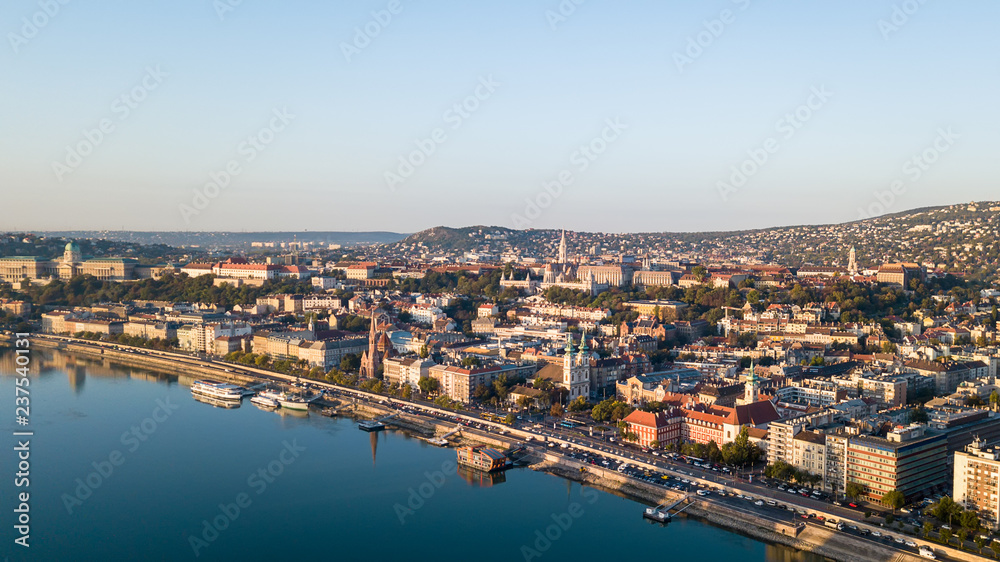 Budapest's morning panorama taken from drone height