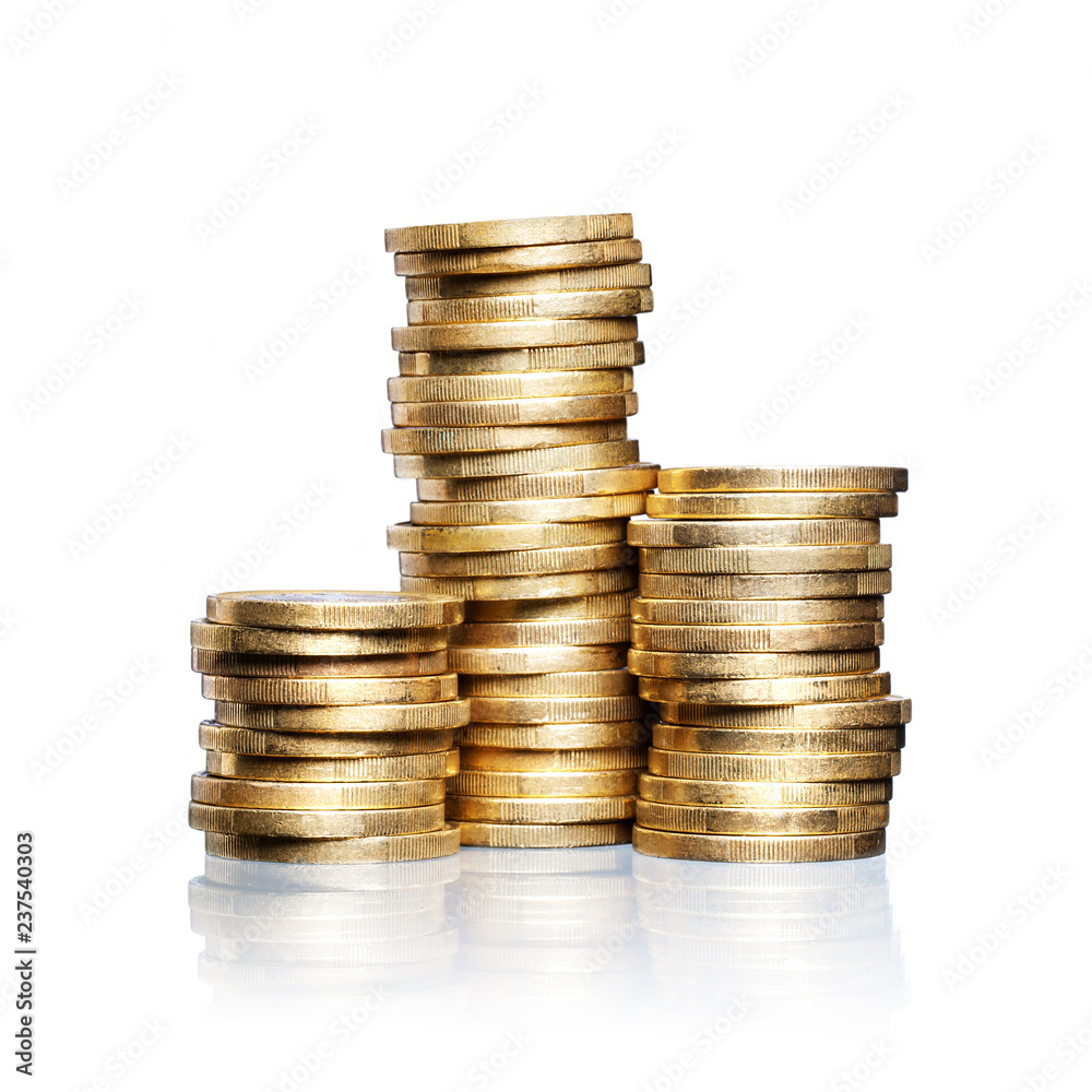 euro coins stacked, isolated on white euro coins stacked, isolated on white