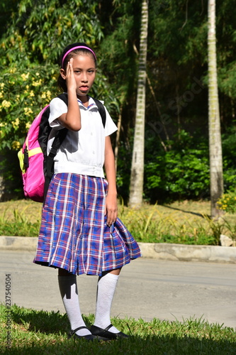 Slika na platnu Diverse Girl Student Poor Health Wearing School Uniform