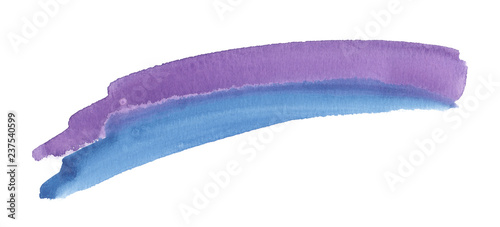 Blue and purple double brush stroke painted in watercolor on clean white background