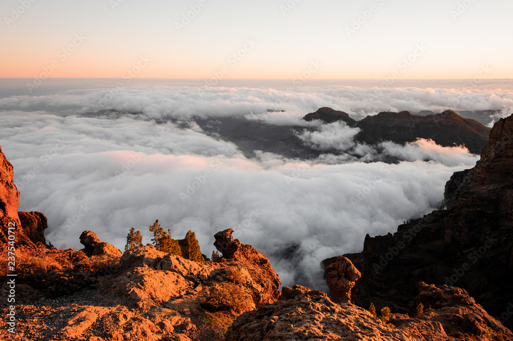 GRAN CANARIA,SPAIN - NOVEMBER 6, 2018: Gorgeous landscape from the the mountain peaks in Roque Nublo