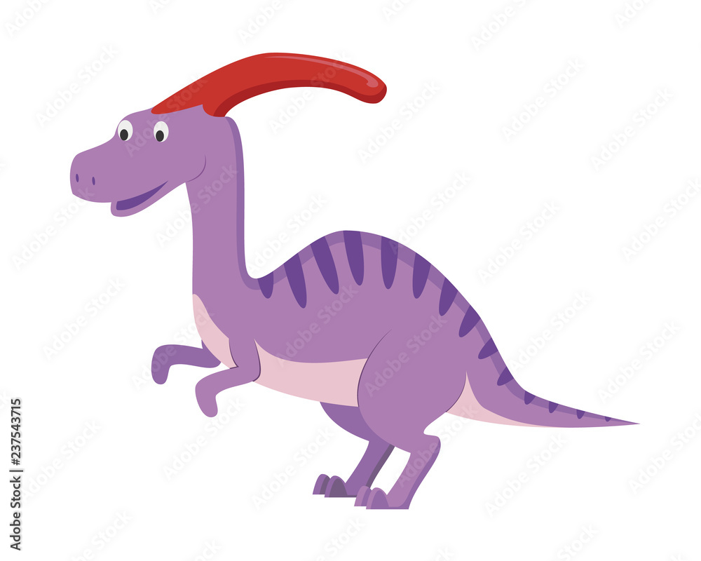 Parasaurolophus vector illustration in cartoon style for kids. Dinosaurs Collection.