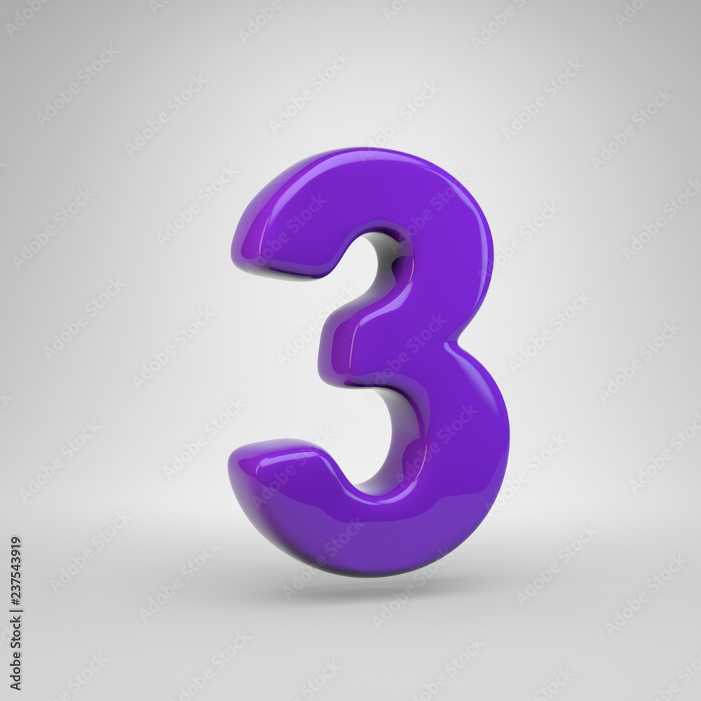 Proton purple color number 3 isolated on white background Proton purple color number 3 isolated on white background