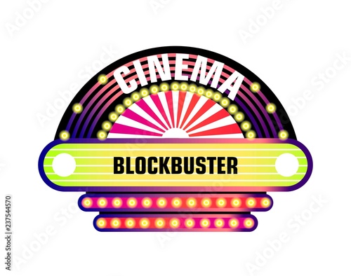 Movie and cinema retro signboard of neon light bulbs.