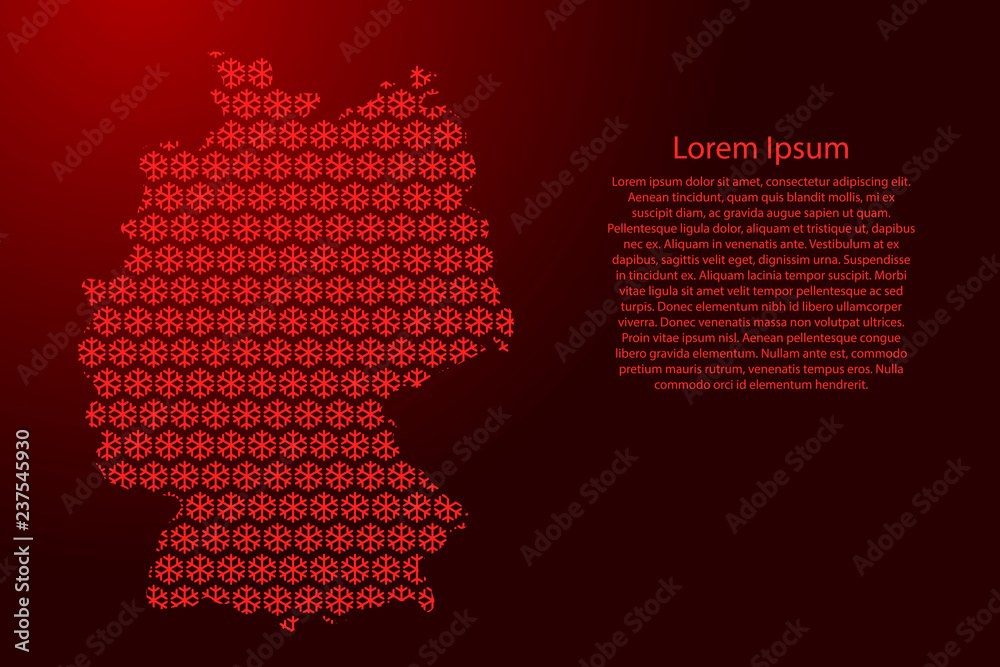 Germany map abstract schematic from red snowflakes pattern decoration Christmas and Happy New Year for banner, poster, greeting card. Vector illustration.