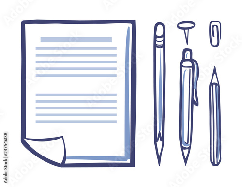 Office Paper Document Page Icons Set Sketch Vector