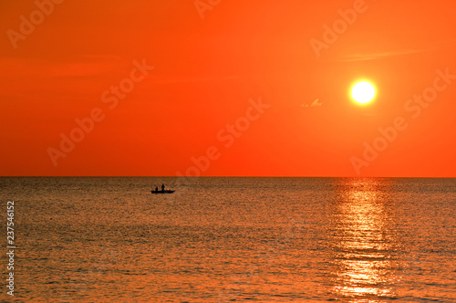 Fishermen at the South China Sea by stunning sunset. Pulau Tioman  Malaysia