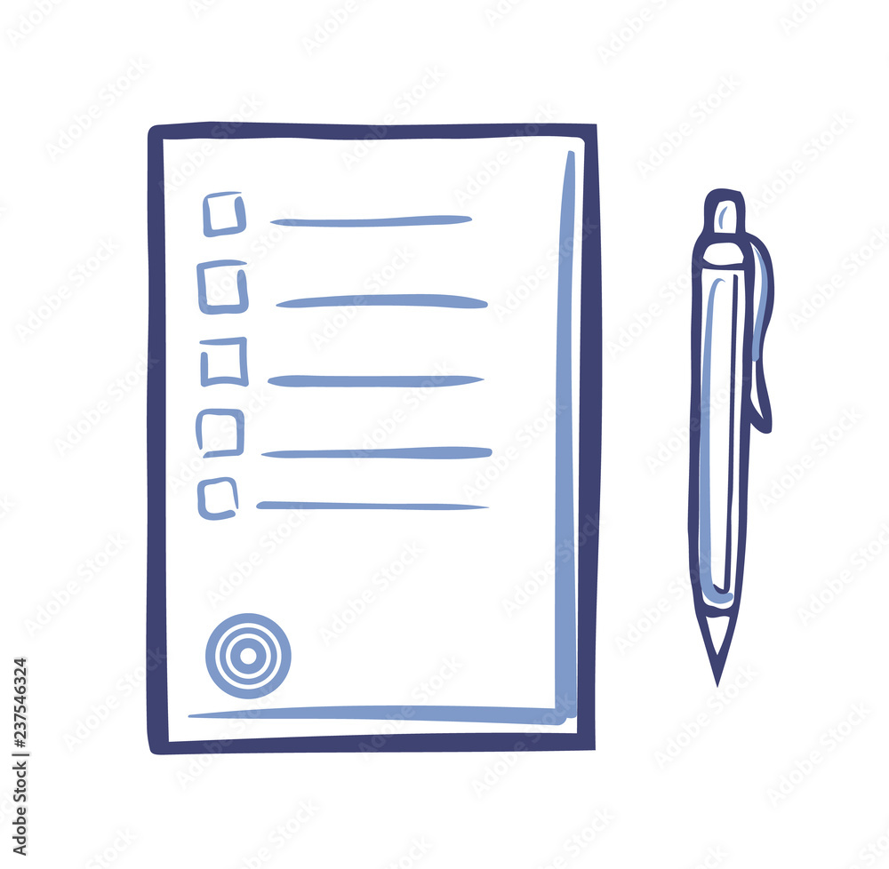 Office Paper Document Page, Fountain Pen Isolated