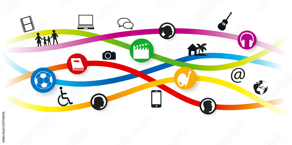 concept d’une bannière internet avec des pictogrammes, pour illustrer ...