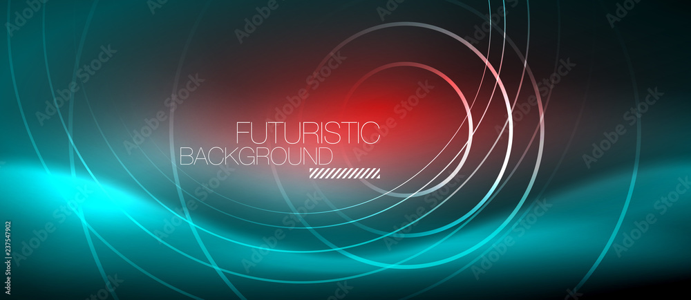 Neon glowing techno lines, hi-tech futuristic abstract background template with square shapes