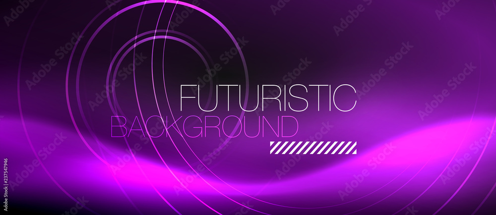 Dark abstract background with glowing neon circles Dark abstract background with glowing neon circles