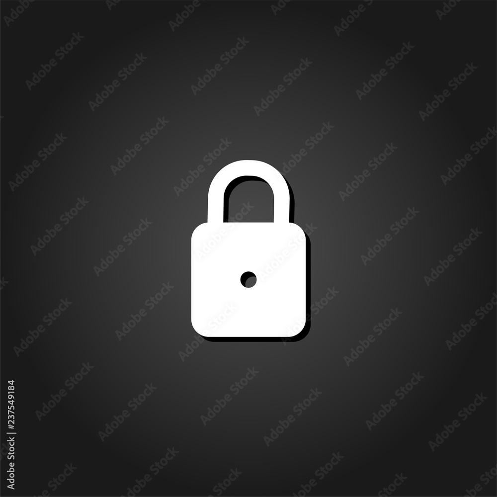 Lock icon flat. Simple White pictogram on black background with shadow. Vector illustration symbol Lock icon flat. Simple White pictogram on black background with shadow. Vector illustration symbol