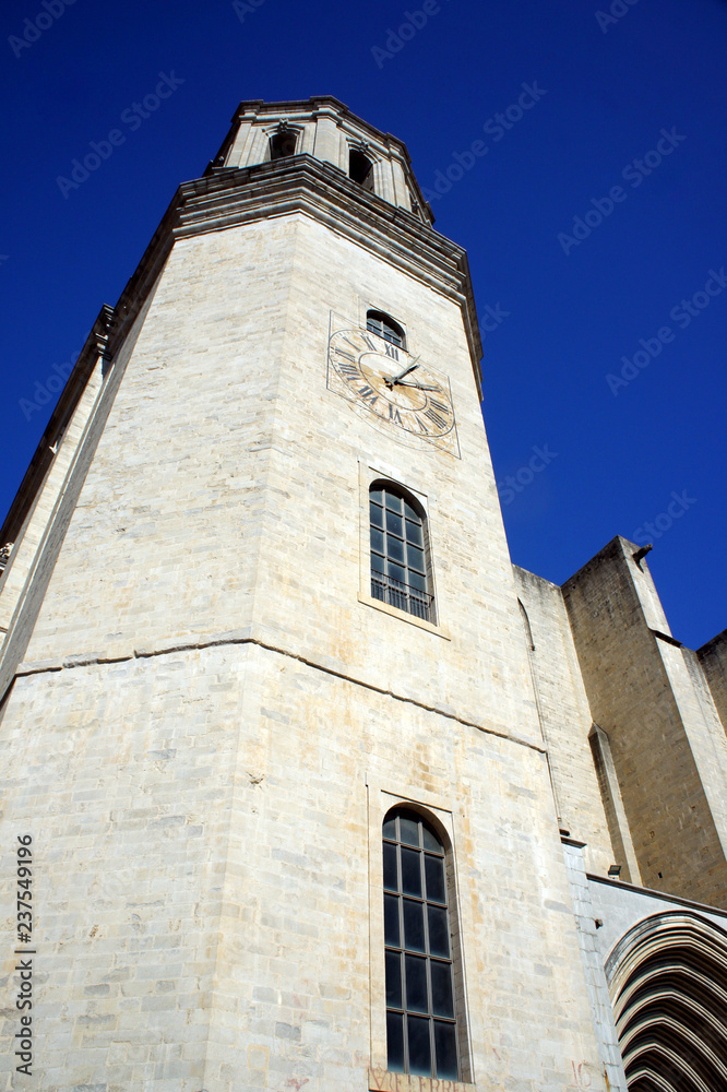 Spain.Cathedral of Girona.Tower with clock.