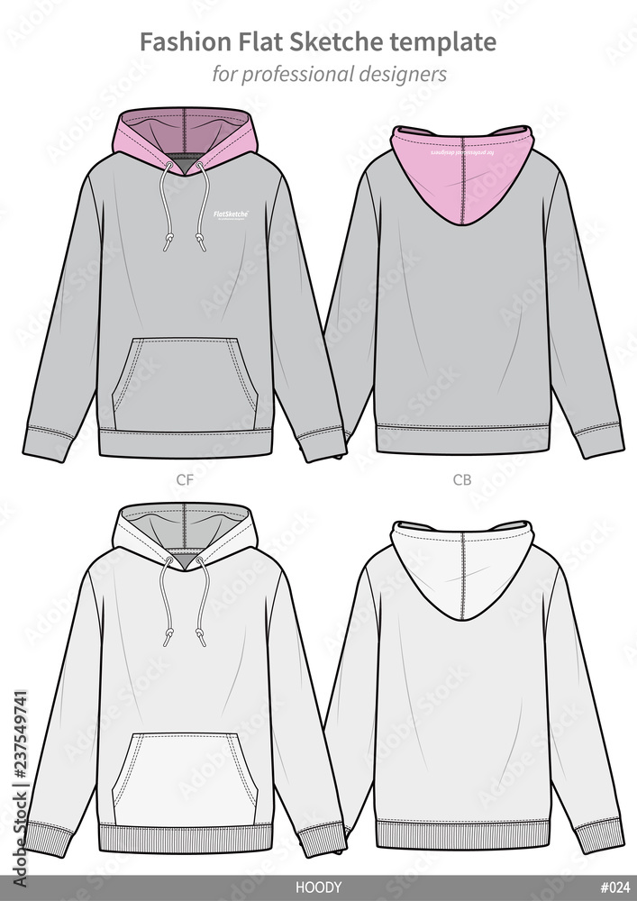 HOODY fashion flat technical drawing template Stock Vector | Adobe Stock