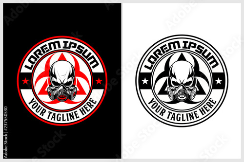 skull gas mask with biohazard symbol vector logo template photo