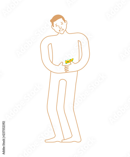 Sick pancreas Anatomy of human disease. Diseased internal organ. Aching Viruses and bacteria. Person ailing