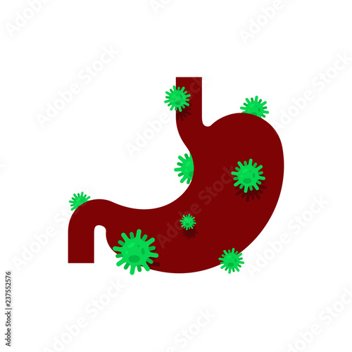 Sick stomach. Diseased internal organ. Aching Viruses and bacteria. Human disease. ailing