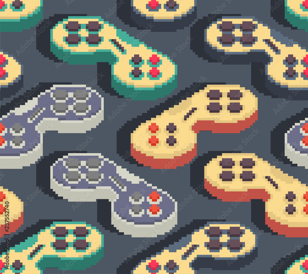 Gamepad pixel art pattern seamless. Joystick 8bit background. Video ...