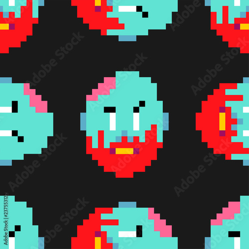 Zombie pixel art pattern seamless. zombies head and brain background