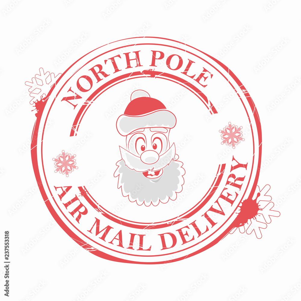 Christmas stamp with a funny face of Santa Claus, design element Christmas stamp with a funny face of Santa Claus, design element