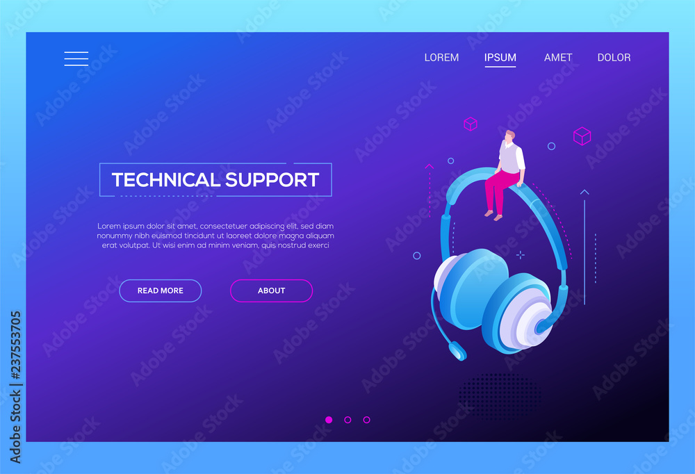 Fototapeta premium Technical support - modern isometric vector web banner
