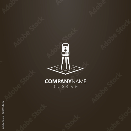 white logo on a black background. vector simple geometric logo of total station on a rhombus map