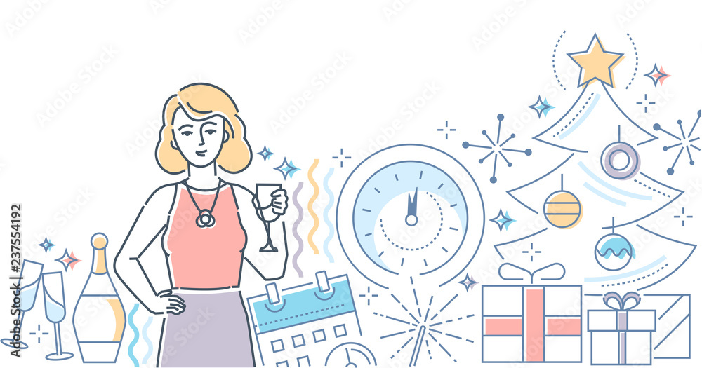 New year - modern line design style illustration New year - modern line design style illustration