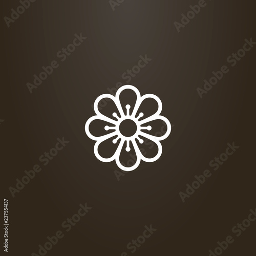 white sign on a black background. vector line art outline sign of chamomile flower with eight petals