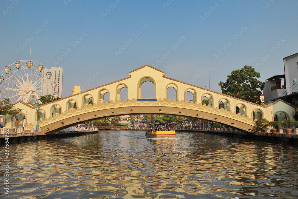 River view of the Old Bus Station Bridge, in Malacca / Melaka, Malaysia