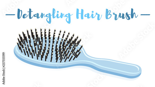 Blue vector illustration of a beauty utensil hand detangling hair brush.