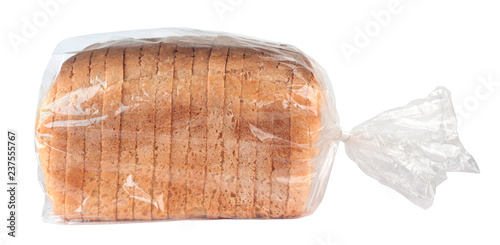 Sliced bread in plastic bag isolated on white background