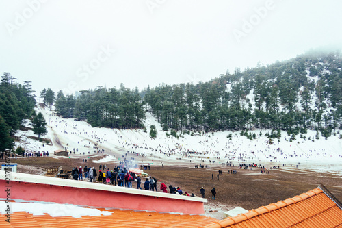 A cold beautiful snowy day in michlifen in winter