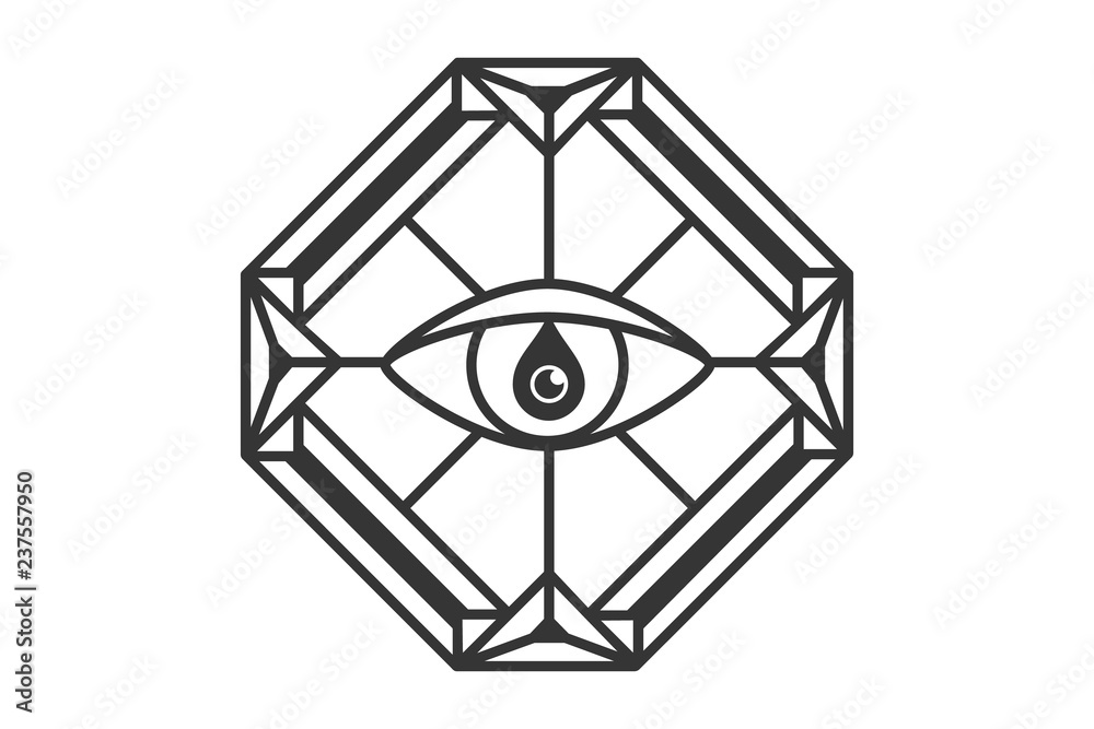 All seeing eye in the diamond. Freemasonry icon, the emblem of the new world order, vector illustration All seeing eye in the diamond. Freemasonry icon, the emblem of the new world order, vector illustration