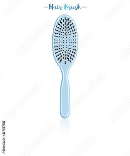 Blue vector illustration of a beauty utensil hand hair brush.