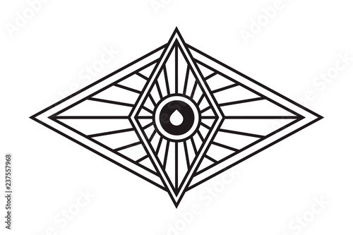 Mystical geometry symbol. Linear alchemy, occult, philosophical sign. For music album cover, poster, flyer, sacramental logo design. Astrology, imagination, creativity, superstition, religion concept.