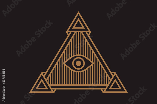 All Seeing icon illustration. The symbol of the Illuminati eye in the pyramid, in different styles.