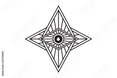 Mystical geometry symbol. Linear alchemy, occult, philosophical sign. For music album cover, poster, flyer, sacramental logo design. Astrology, imagination, creativity, superstition, religion concept.
