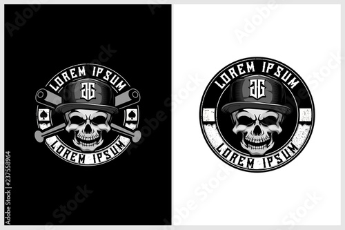 cool skull with hat and cross baseball bats vector hip hop theme logo template